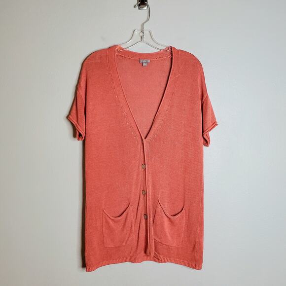 J. Jill Linen Blend Short Sleeve Button Front V-Neck Cardigan Size S Coral - Picture 1 of 12